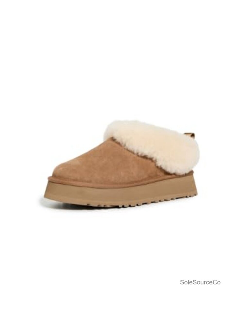 Suede Platform Slippers with Sheepskin Lining & Collar Round Toe Slip-On